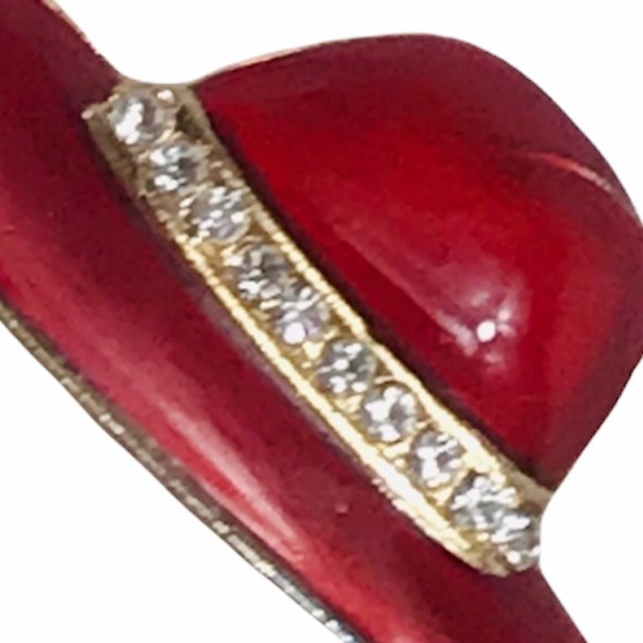 Rhinestone Hat Brooch, Red, Gold - Picture 3 of 4